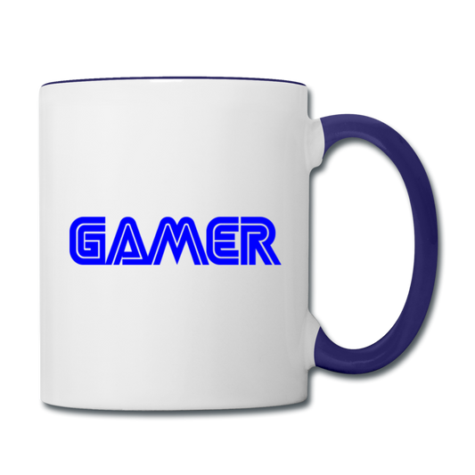 Gamer Word Text Art Contrast Coffee Mug - white/cobalt blue