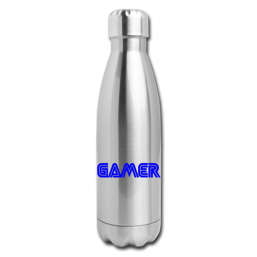 Gamer Word Text Art Insulated Stainless Steel Water Bottle - silver