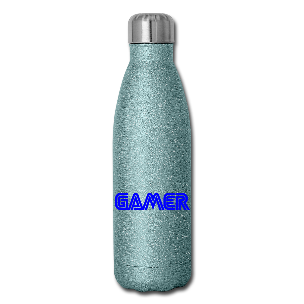 Gamer Word Text Art Insulated Stainless Steel Water Bottle - turquoise glitter
