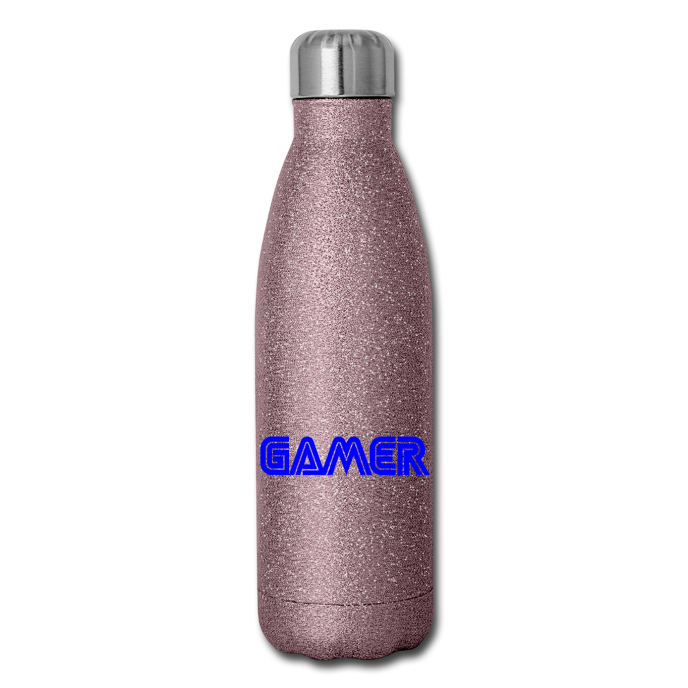 Gamer Word Text Art Insulated Stainless Steel Water Bottle - pink glitter