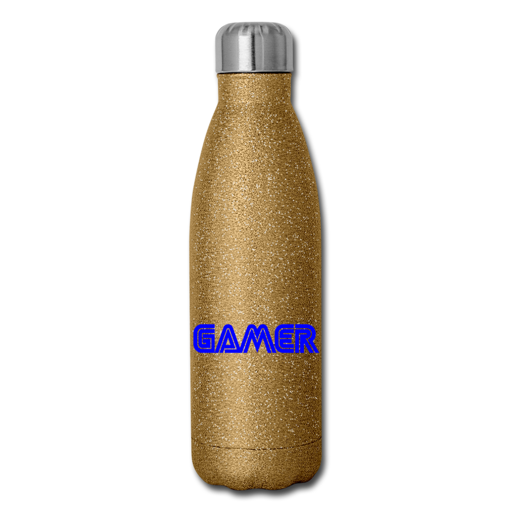 Gamer Word Text Art Insulated Stainless Steel Water Bottle - gold glitter