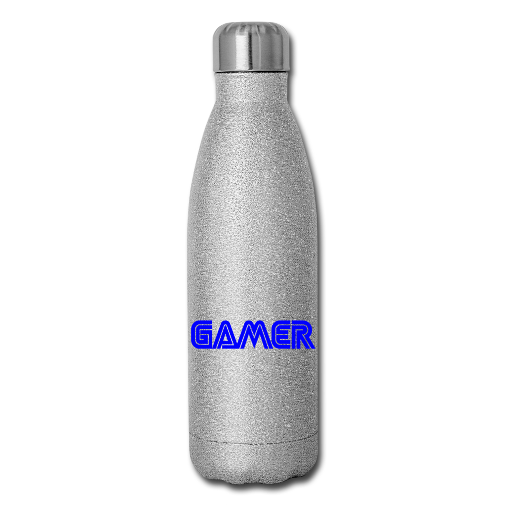 Gamer Word Text Art Insulated Stainless Steel Water Bottle - silver glitter