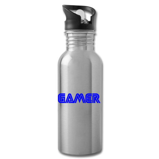 Gamer Word Text Art Water Bottle - silver