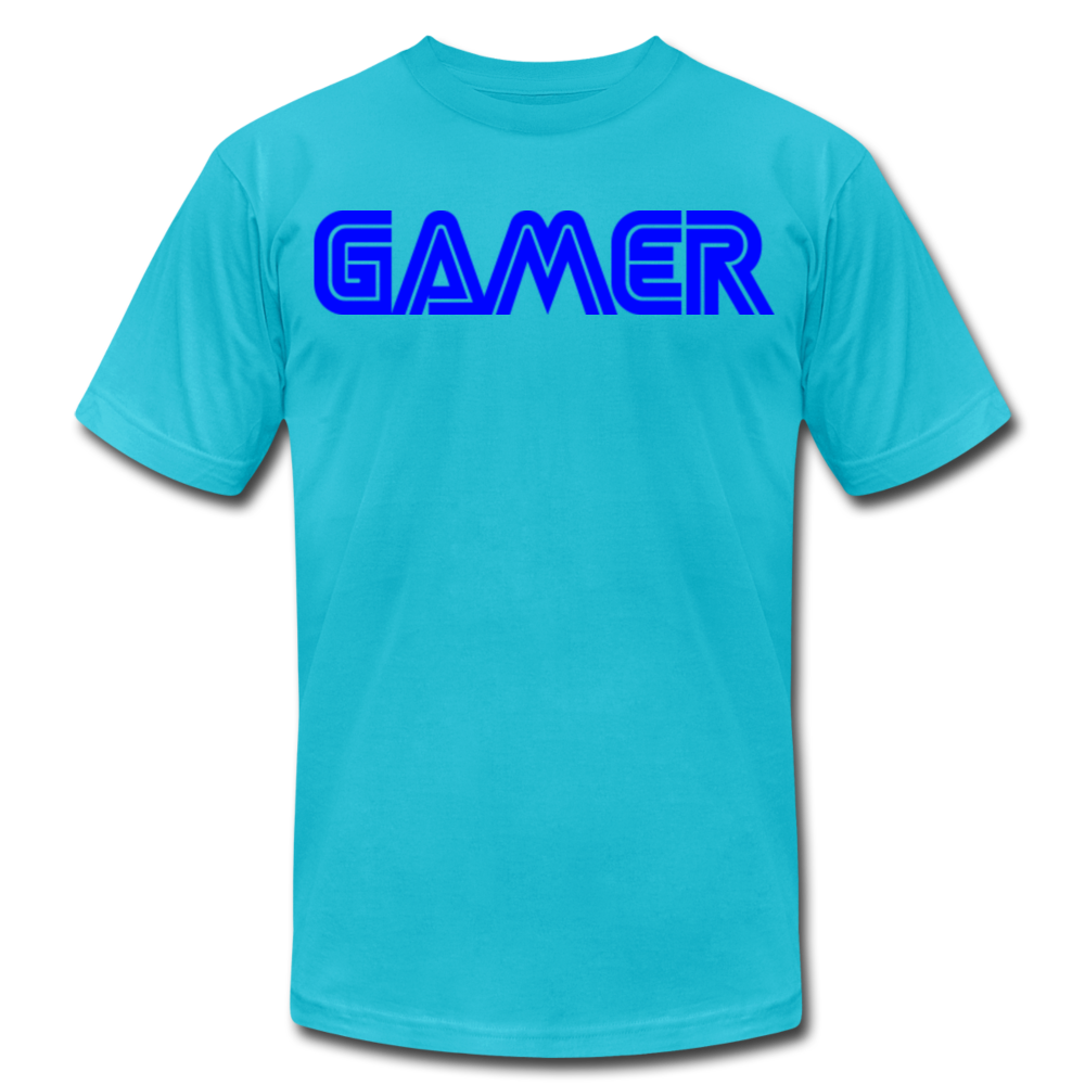 Gamer Word Text Art Unisex Jersey T-Shirt by Bella + Canvas - turquoise