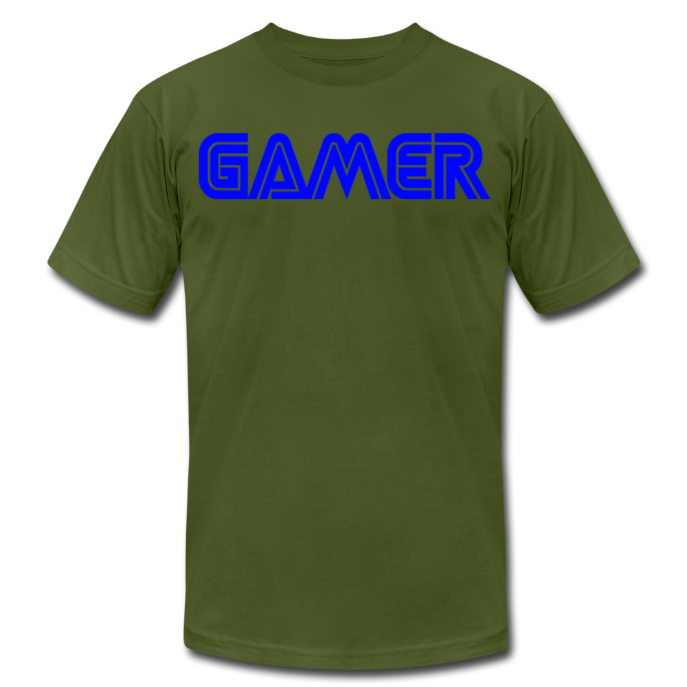 Gamer Word Text Art Unisex Jersey T-Shirt by Bella + Canvas - olive