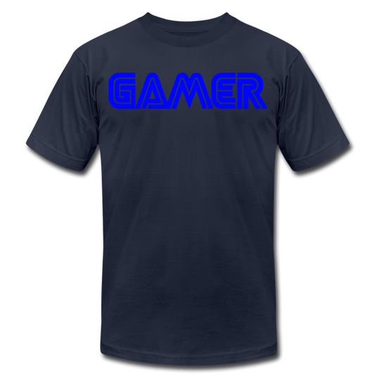 Gamer Word Text Art Unisex Jersey T-Shirt by Bella + Canvas - navy