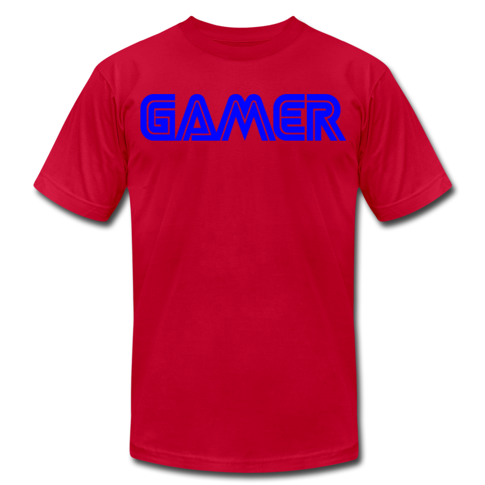Gamer Word Text Art Unisex Jersey T-Shirt by Bella + Canvas - red