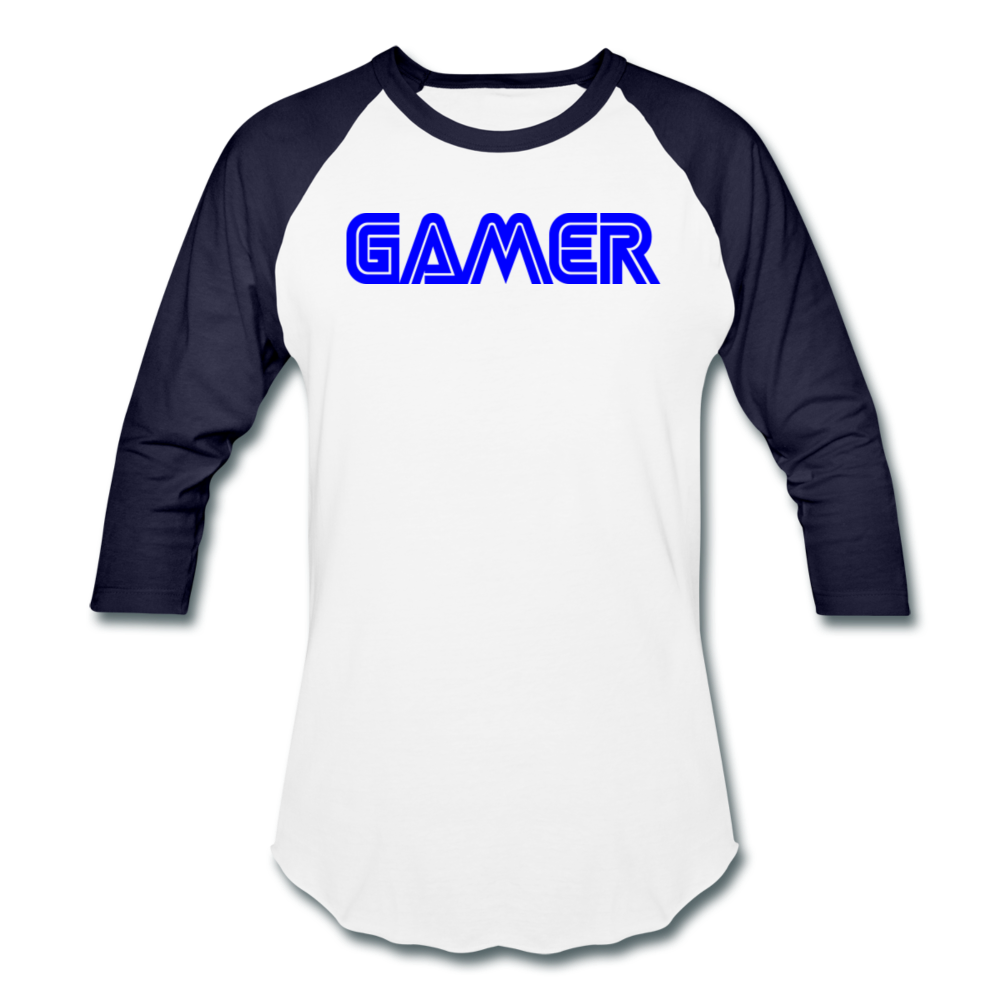 Gamer Word Text Art Baseball T-Shirt - white/navy