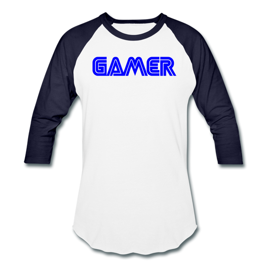 Gamer Word Text Art Baseball T-Shirt - white/navy