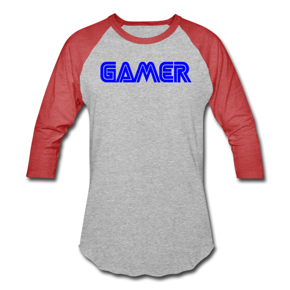 Gamer Word Text Art Baseball T-Shirt - heather gray/red