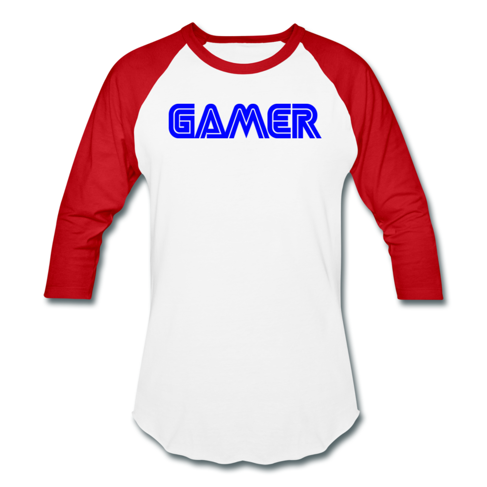 Gamer Word Text Art Baseball T-Shirt - white/red