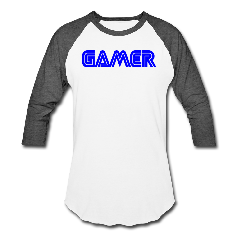 Gamer Word Text Art Baseball T-Shirt - white/charcoal