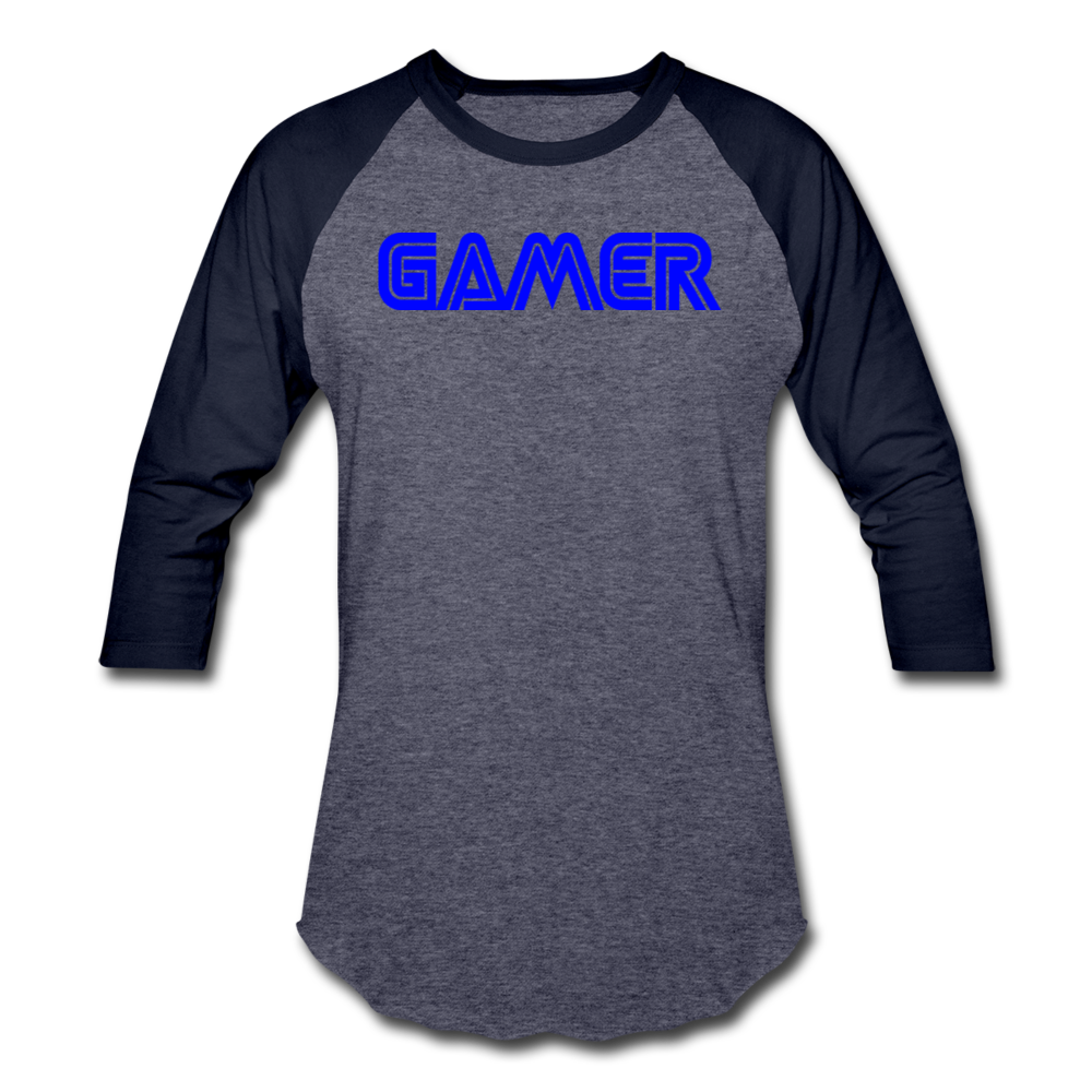 Gamer Word Text Art Baseball T-Shirt - heather blue/navy