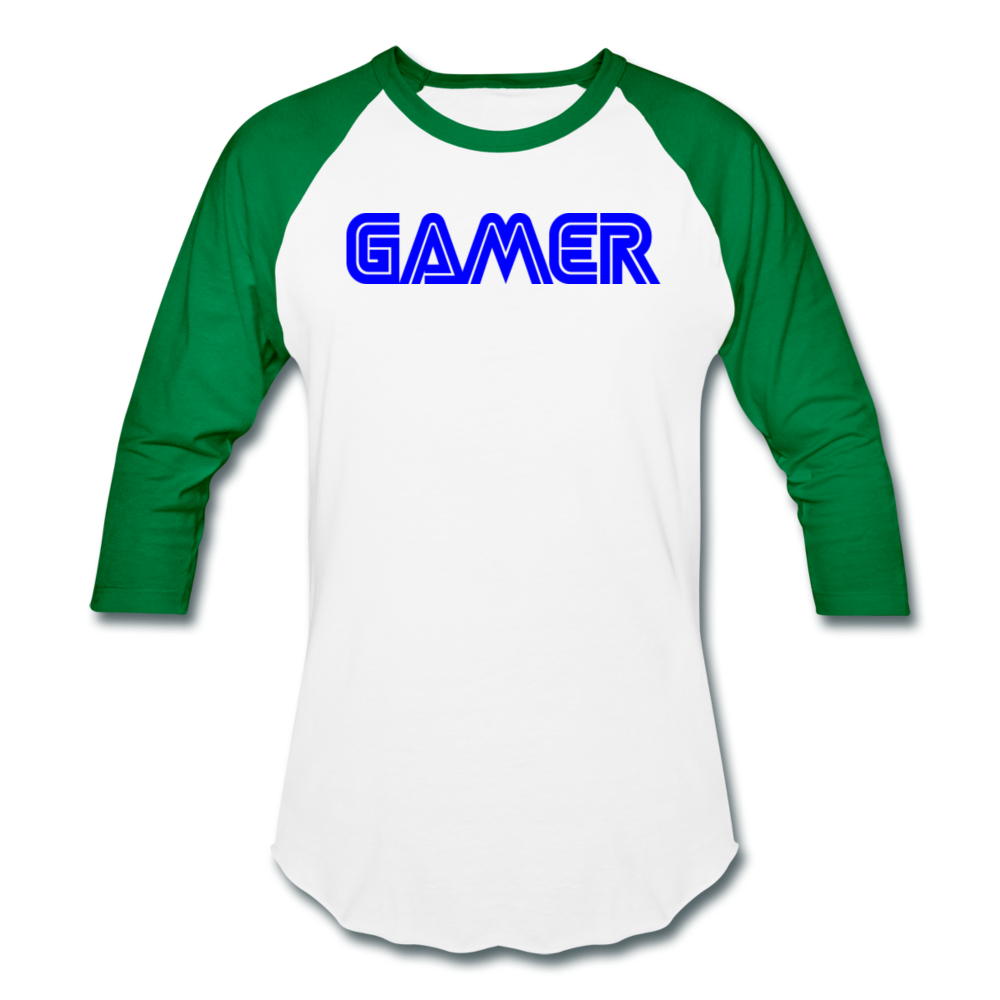 Gamer Word Text Art Baseball T-Shirt - white/kelly green