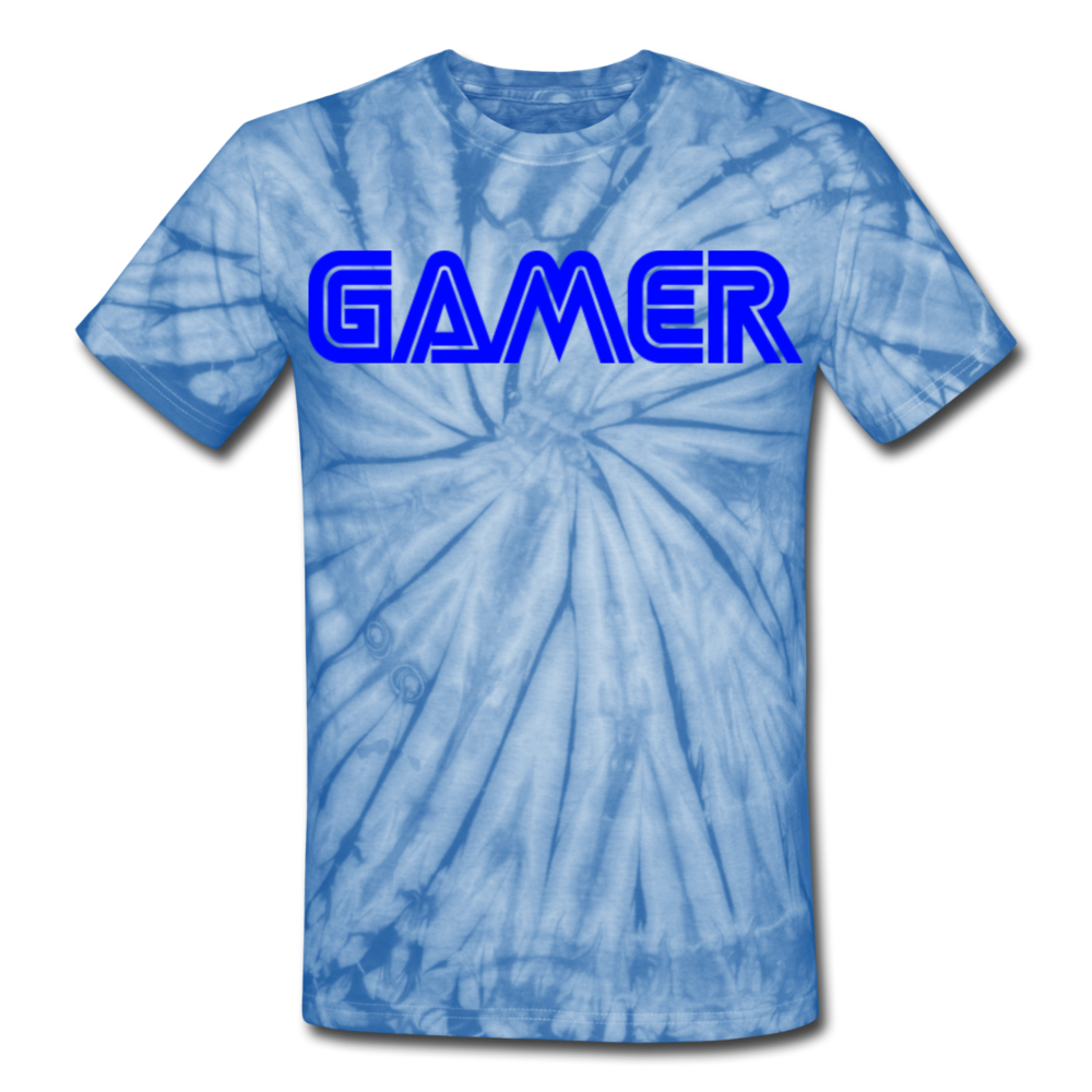 Gamer Word Text Art Unisex Tie Dye T-Shirt - spider baby blue