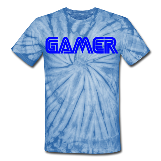 Gamer Word Text Art Unisex Tie Dye T-Shirt - spider baby blue