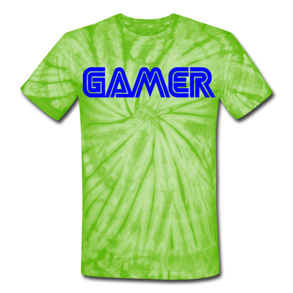 Gamer Word Text Art Unisex Tie Dye T-Shirt - spider lime green