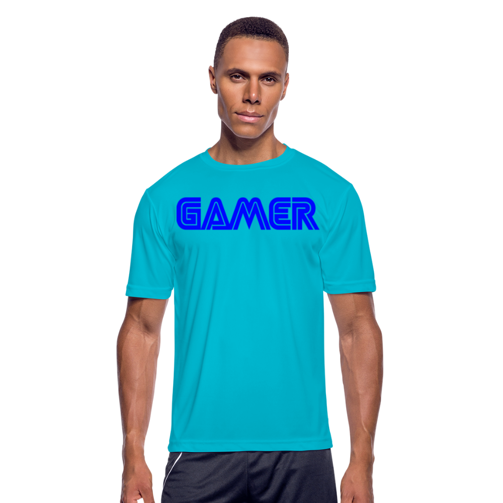 Gamer Word Text Art Men’s Moisture Wicking Performance T-Shirt - turquoise