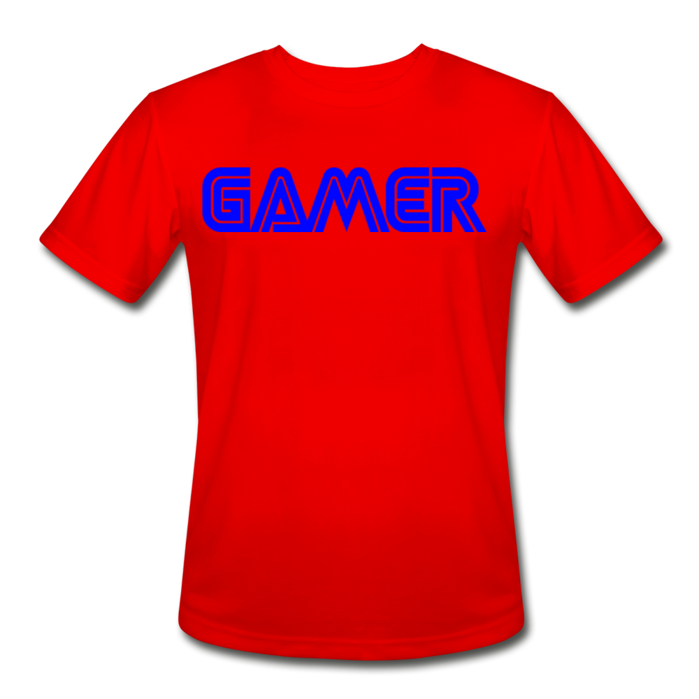 Gamer Word Text Art Men’s Moisture Wicking Performance T-Shirt - red