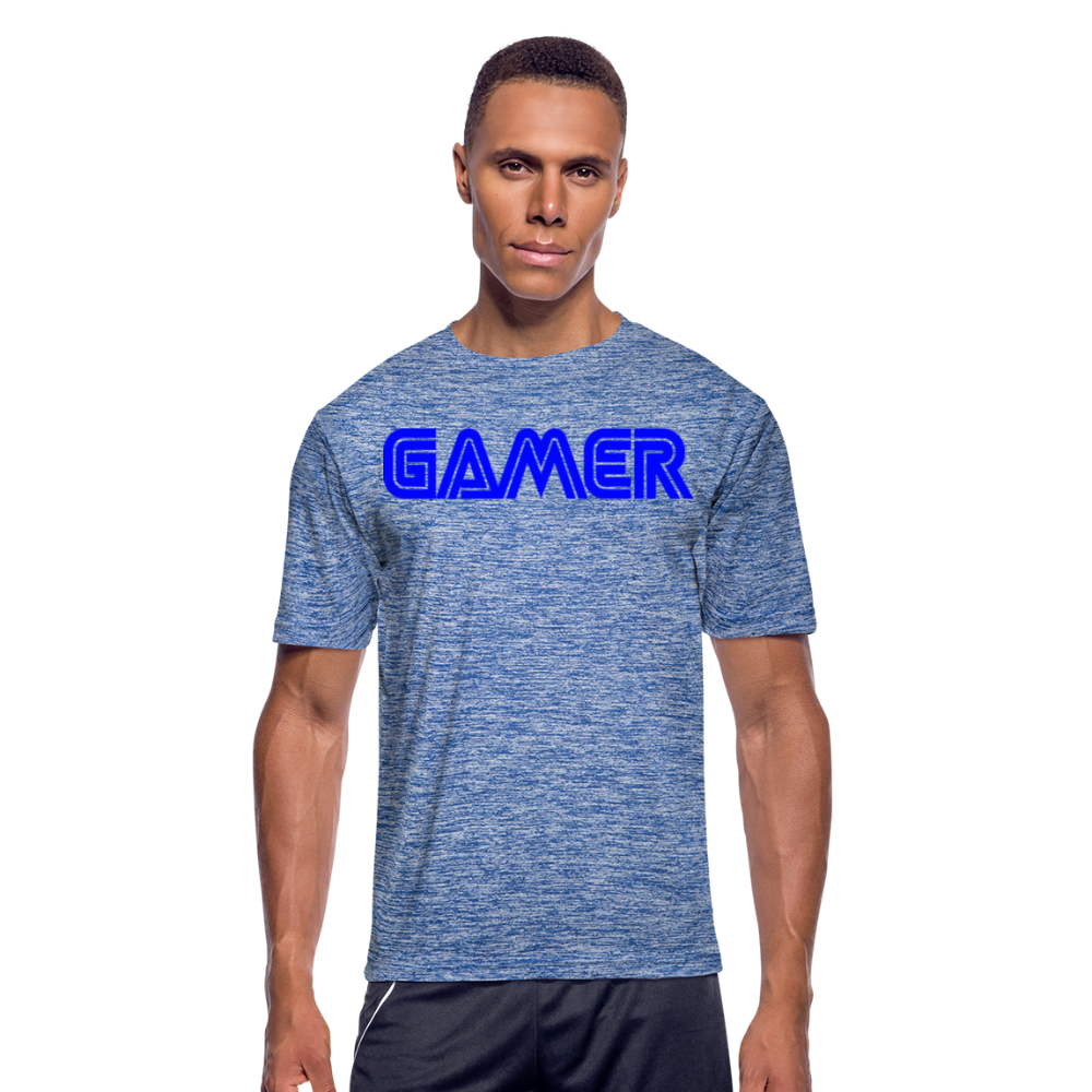 Gamer Word Text Art Men’s Moisture Wicking Performance T-Shirt - heather blue