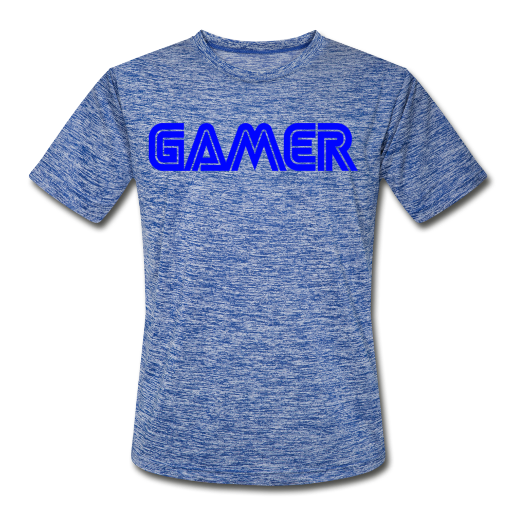 Gamer Word Text Art Men’s Moisture Wicking Performance T-Shirt - heather blue