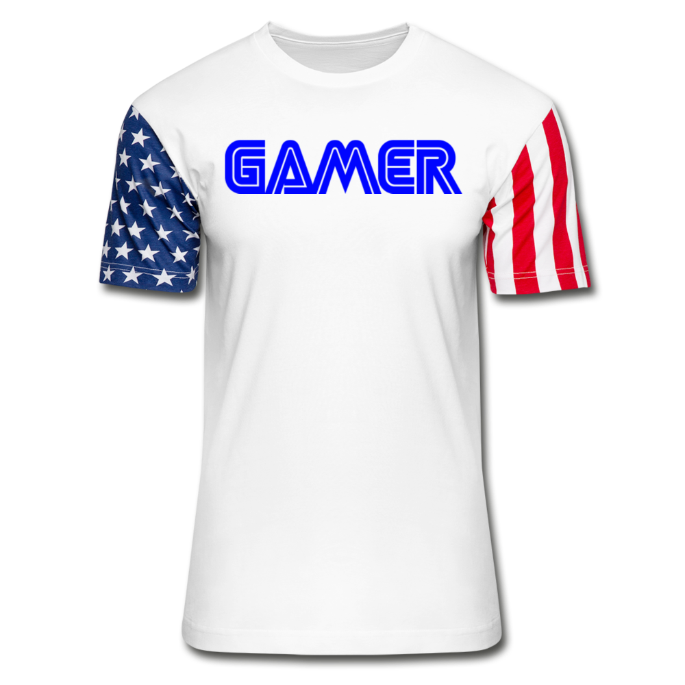 Gamer Word Text Art Stars & Stripes T-Shirt - white