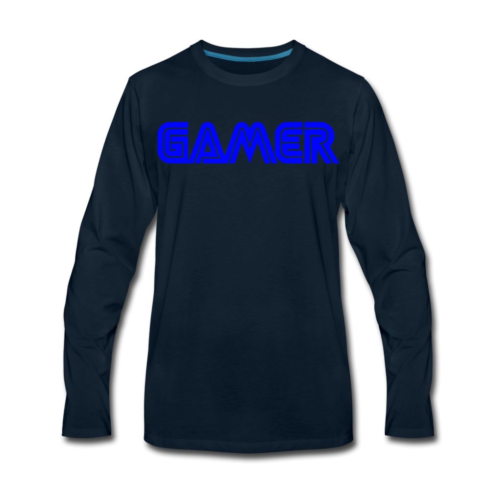 Gamer Word Text Art Men's Premium Long Sleeve T-Shirt - deep navy
