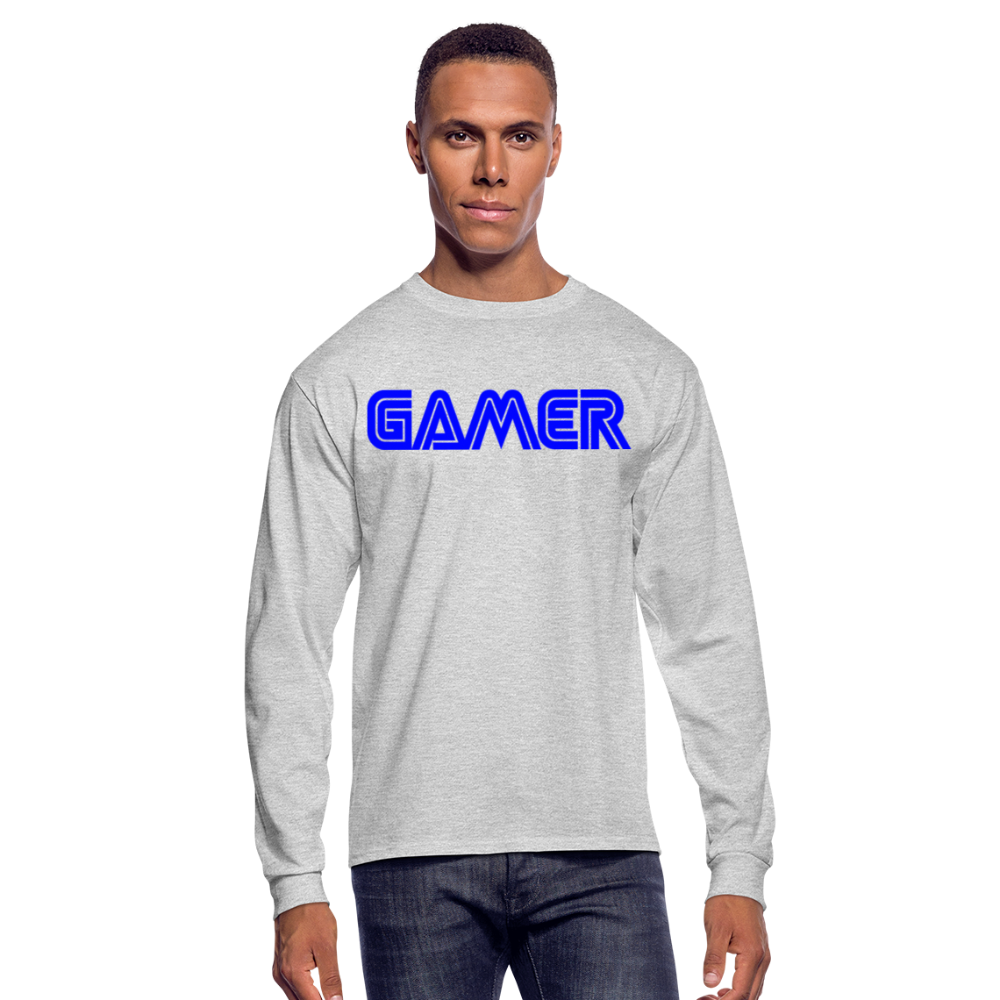Gamer Word Text Art Men's Long Sleeve T-Shirt - heather gray