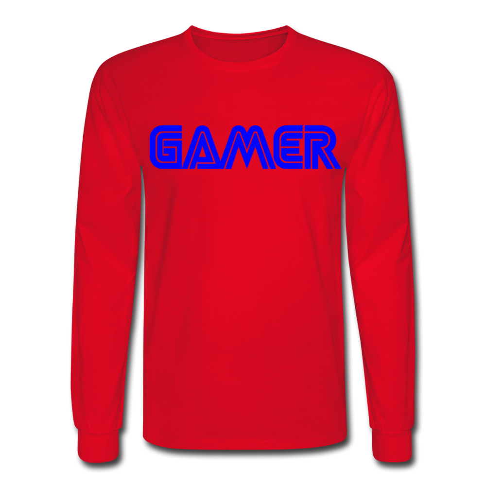 Gamer Word Text Art Men's Long Sleeve T-Shirt - red