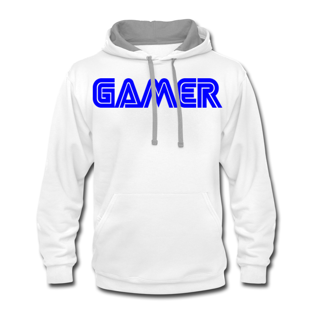 Gamer Word Text Art Contrast Hoodie - white/gray