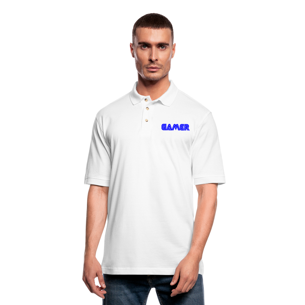 Gamer Word Text Art Men's Pique Polo Shirt - white