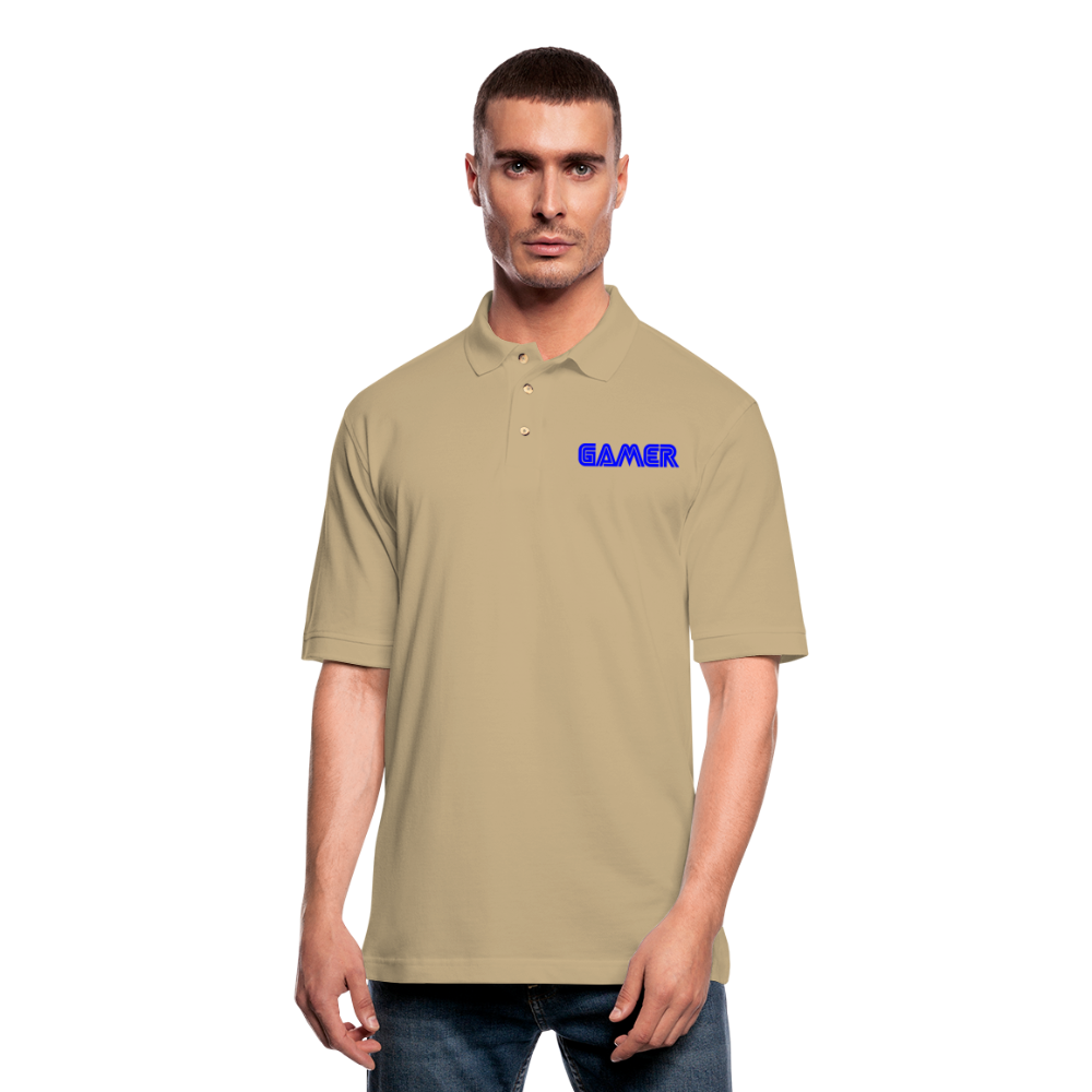 Gamer Word Text Art Men's Pique Polo Shirt - beige