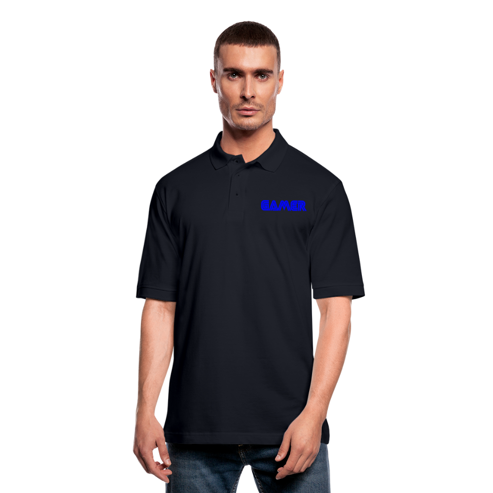 Gamer Word Text Art Men's Pique Polo Shirt - midnight navy