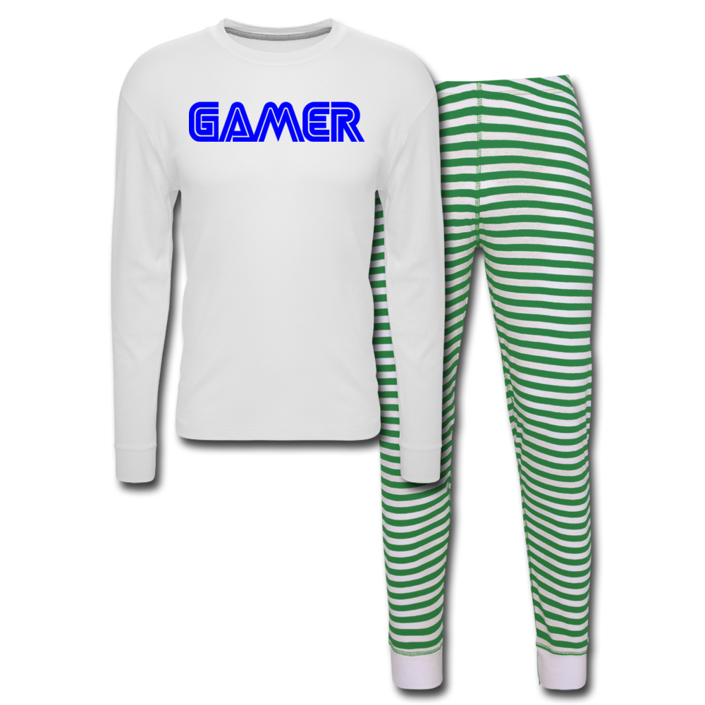 Gamer Word Text Art Unisex Pajama Set - white/green stripe
