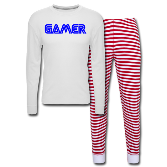 Gamer Word Text Art Unisex Pajama Set - white/red stripe