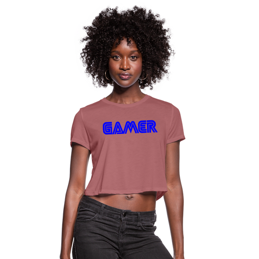 Gamer Word Text Art Women's Cropped T-Shirt - mauve