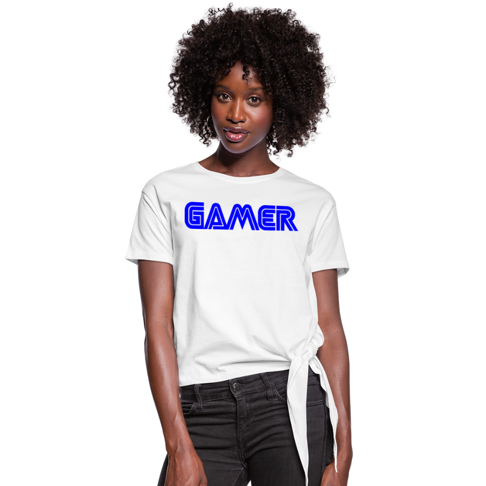 Gamer Word Text Art Women's Knotted T-Shirt - white