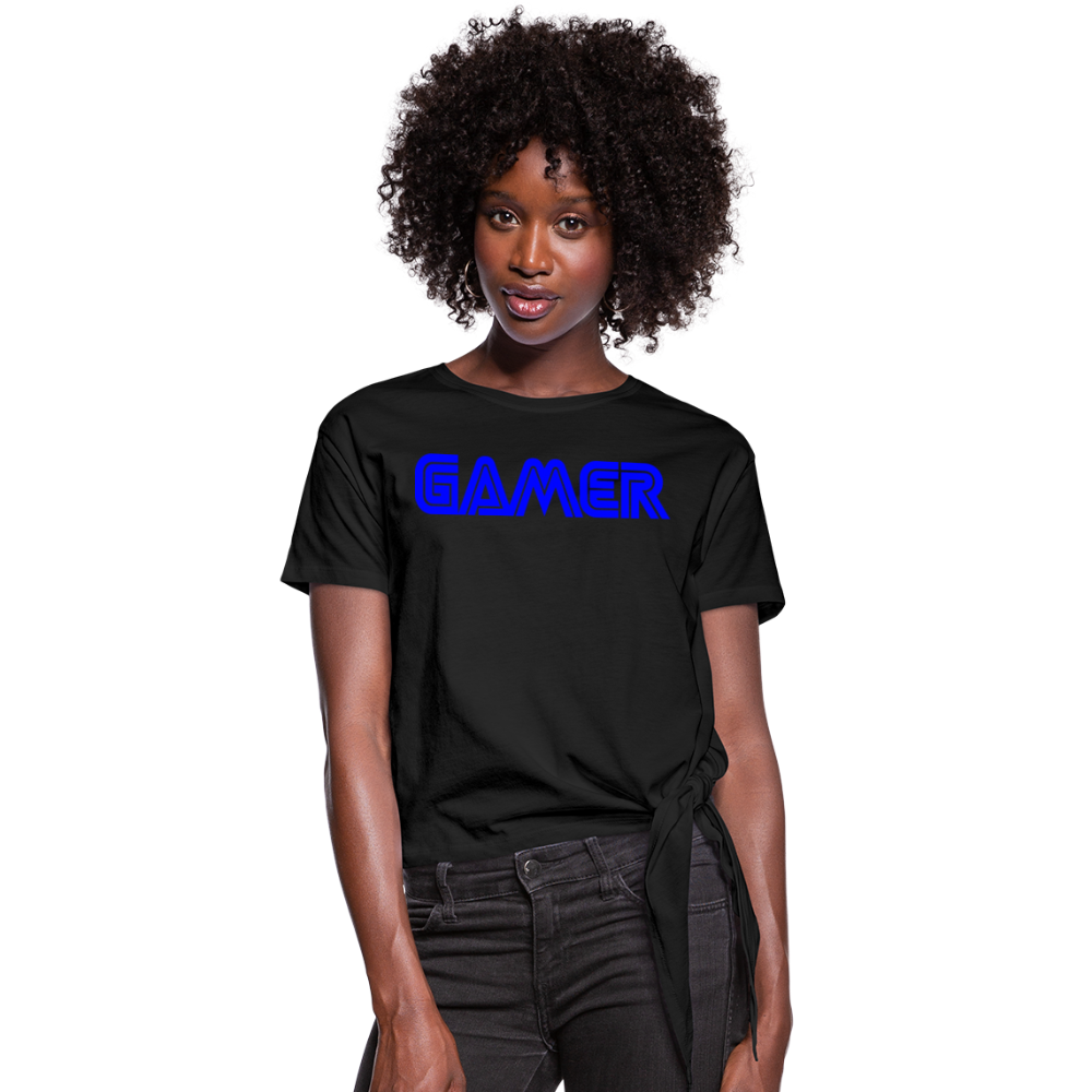 Gamer Word Text Art Women's Knotted T-Shirt - black