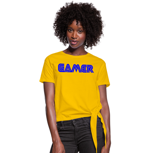 Gamer Word Text Art Women's Knotted T-Shirt - sun yellow