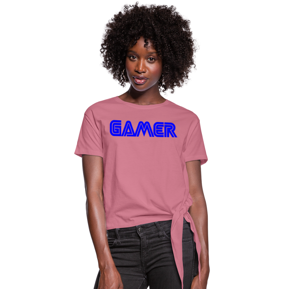 Gamer Word Text Art Women's Knotted T-Shirt - mauve
