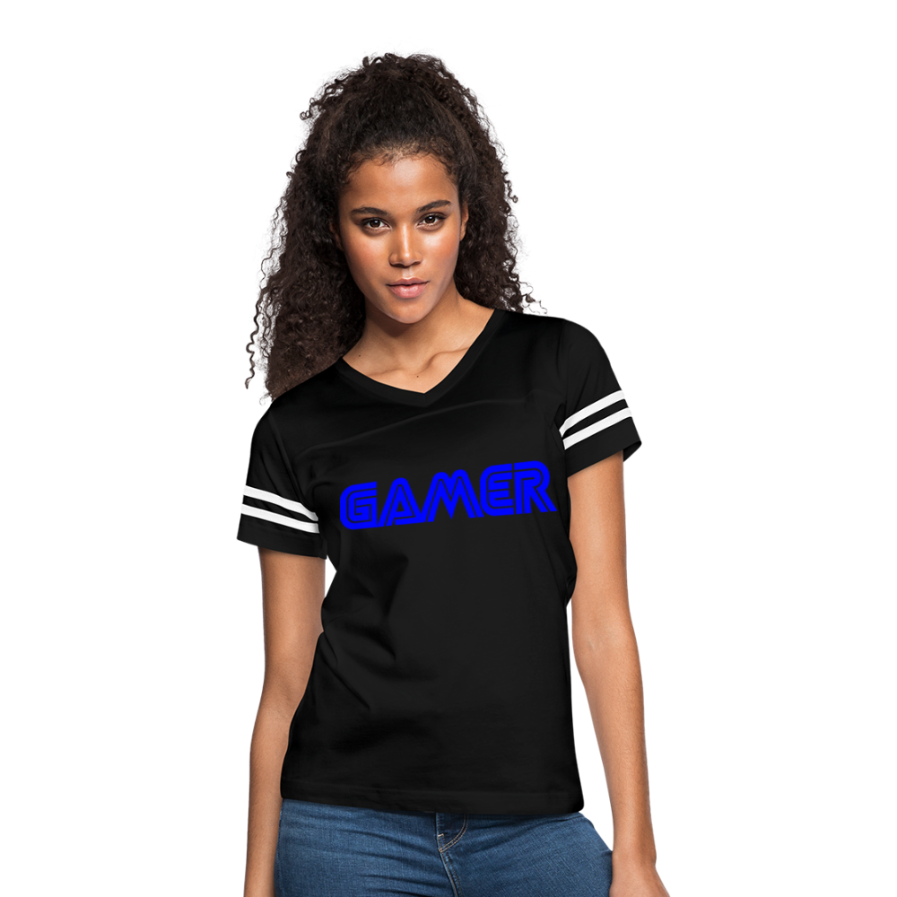 Gamer Word Text Art Women’s Vintage Sport T-Shirt - black/white