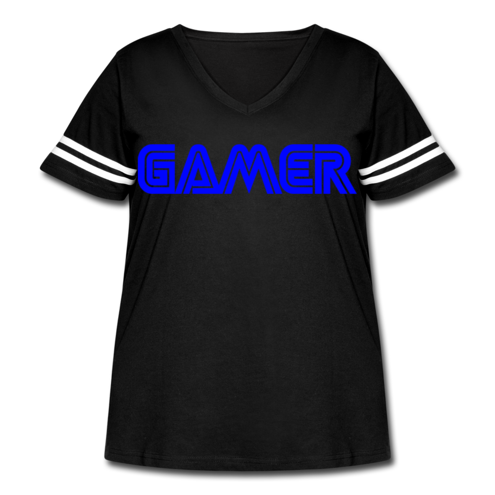 Gamer Word Text Art Women's Curvy Vintage Sport T-Shirt - black/white
