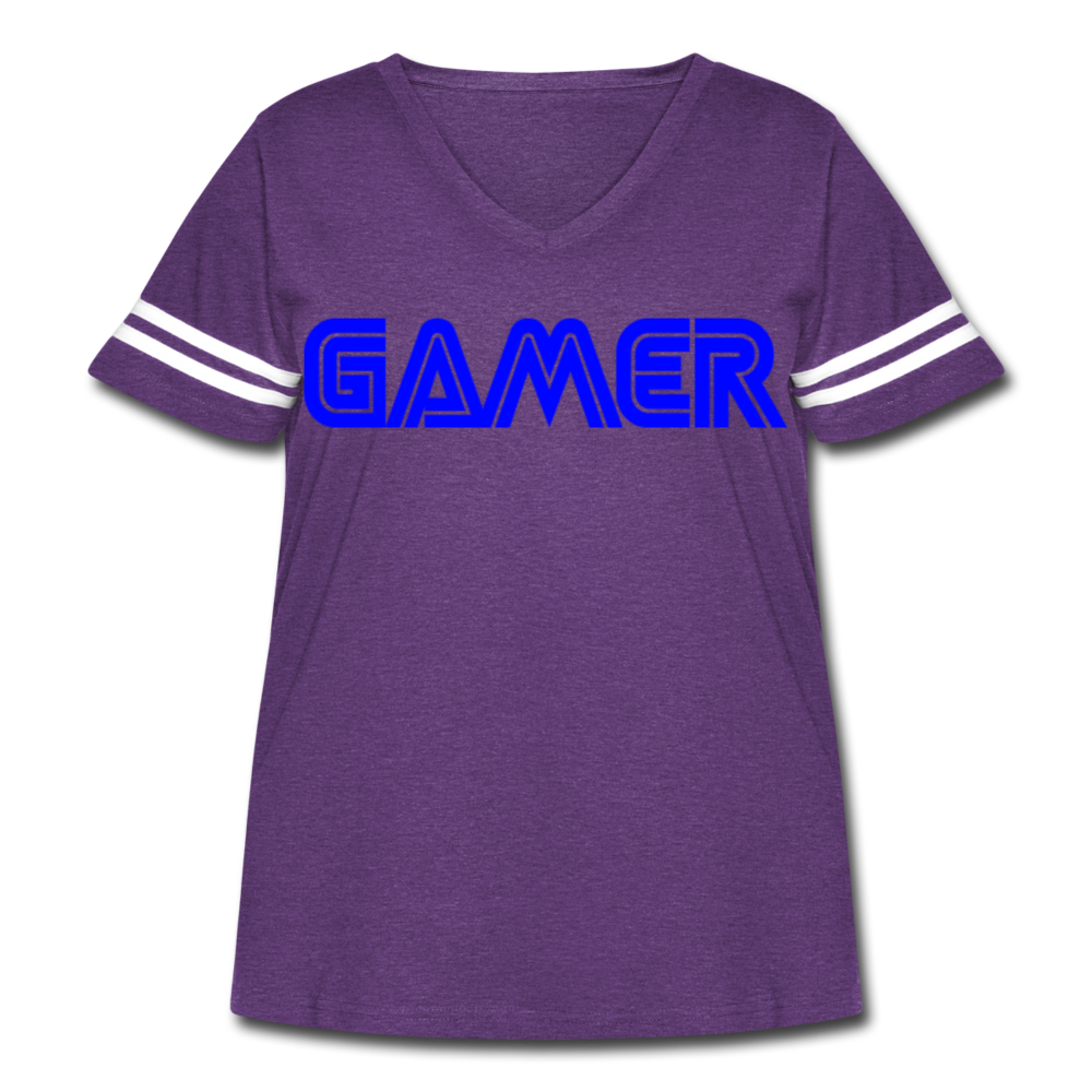 Gamer Word Text Art Women's Curvy Vintage Sport T-Shirt - vintage purple/white
