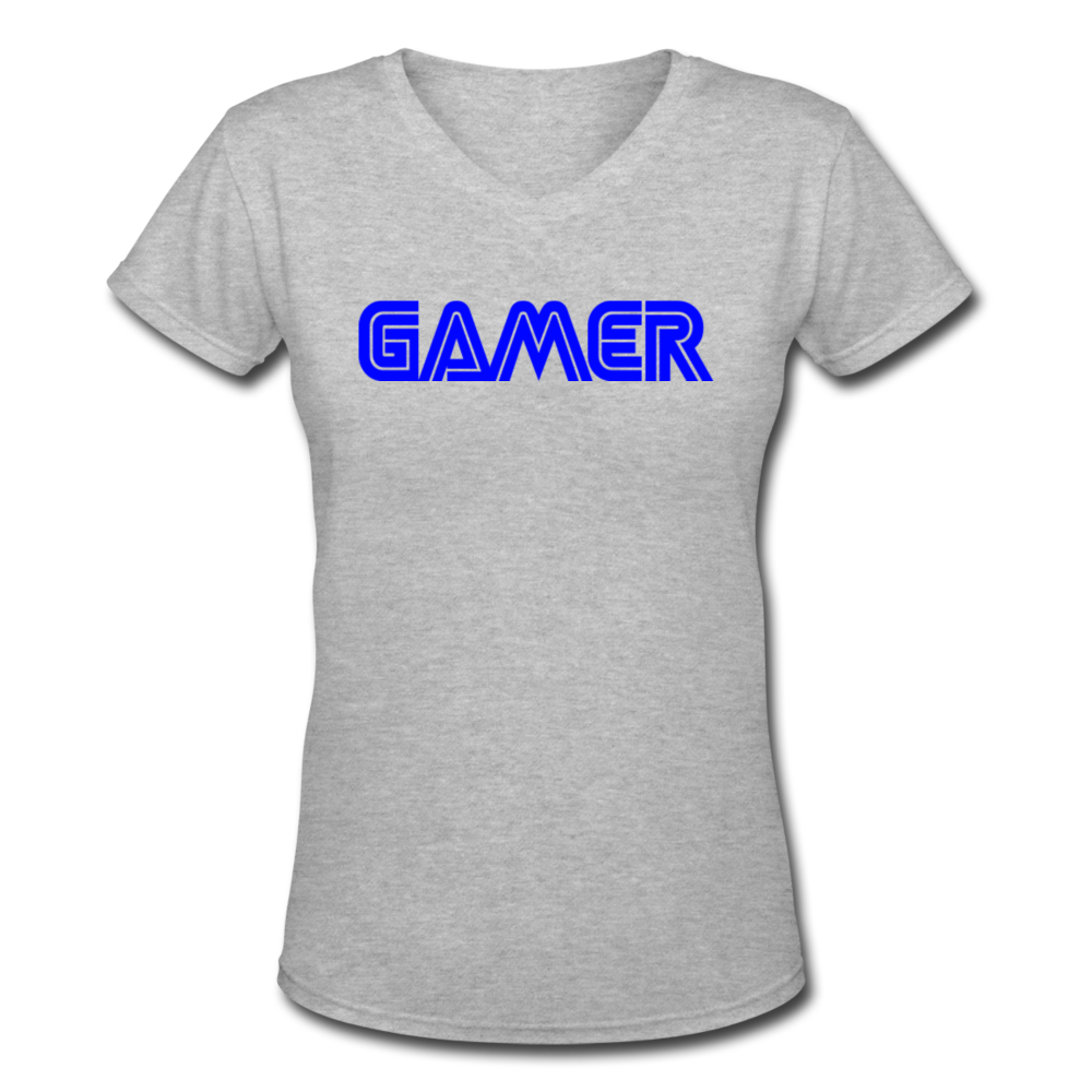 Gamer Word Text Art Women's V-Neck T-Shirt - gray