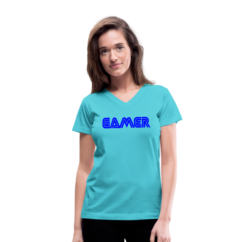 Gamer Word Text Art Women's V-Neck T-Shirt - aqua