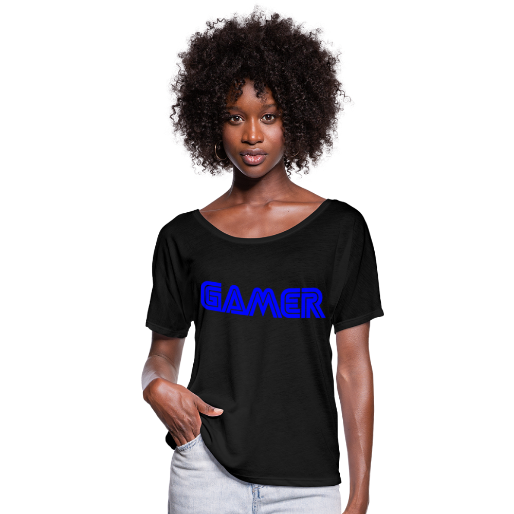 Gamer Word Text Art Women’s Flowy T-Shirt - black