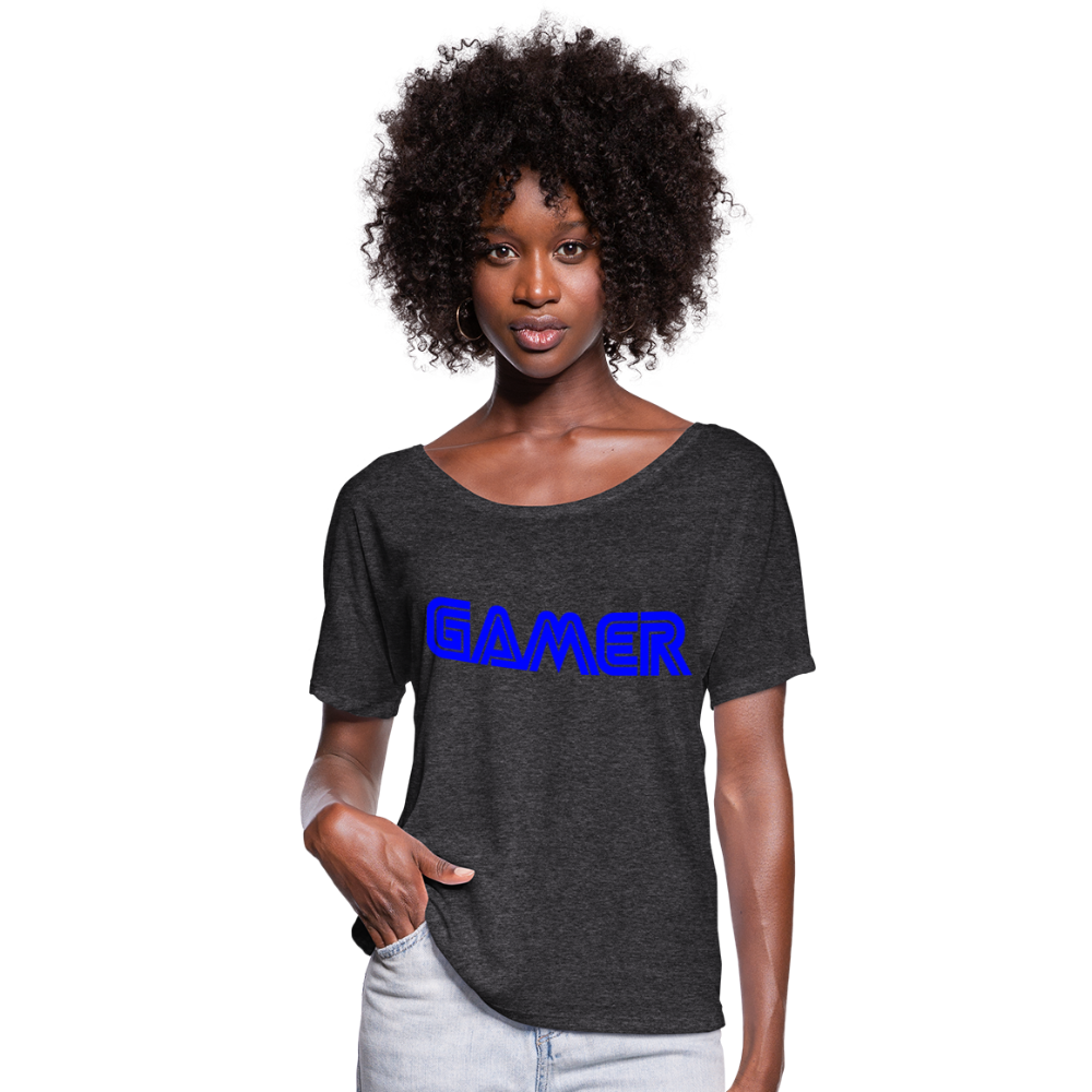Gamer Word Text Art Women’s Flowy T-Shirt - charcoal gray
