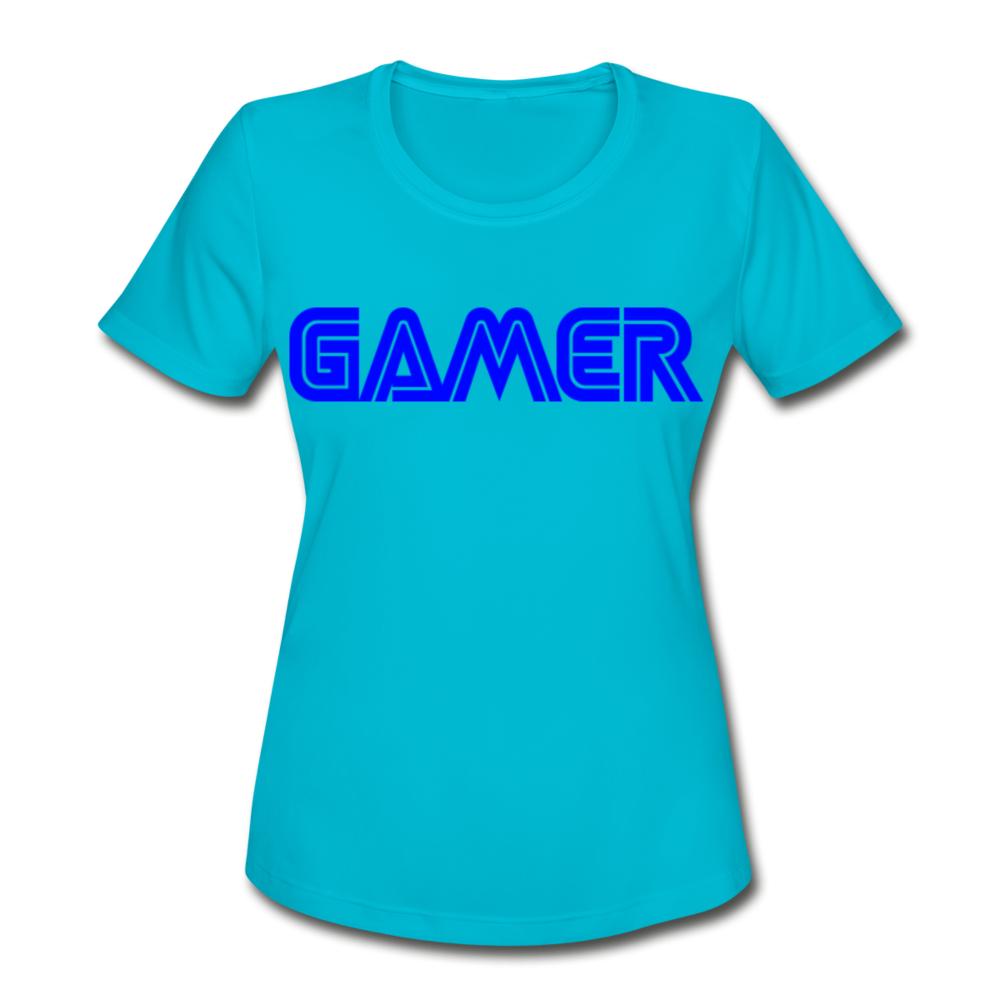 Gamer Word Text Art Women's Moisture Wicking Performance T-Shirt - turquoise