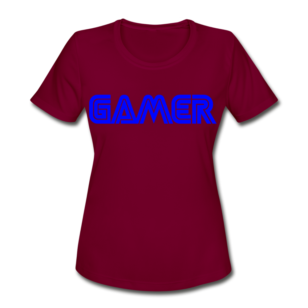 Gamer Word Text Art Women's Moisture Wicking Performance T-Shirt - burgundy