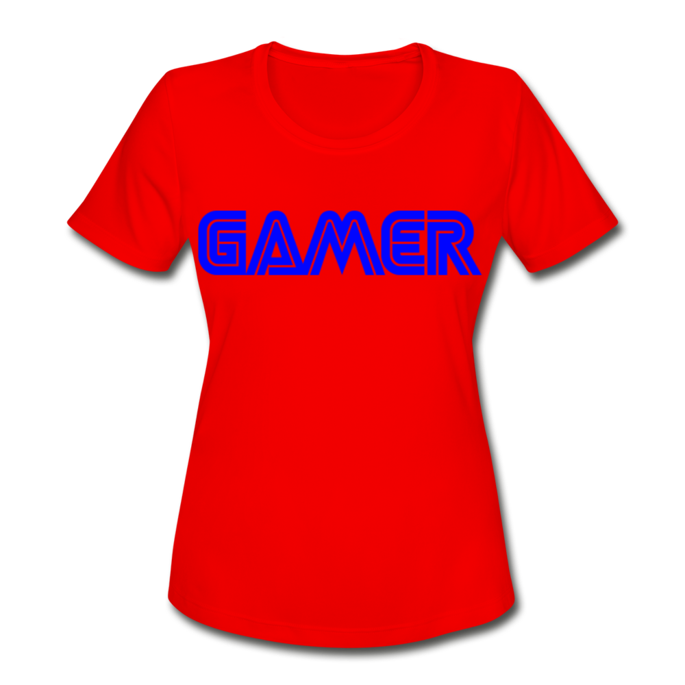 Gamer Word Text Art Women's Moisture Wicking Performance T-Shirt - red